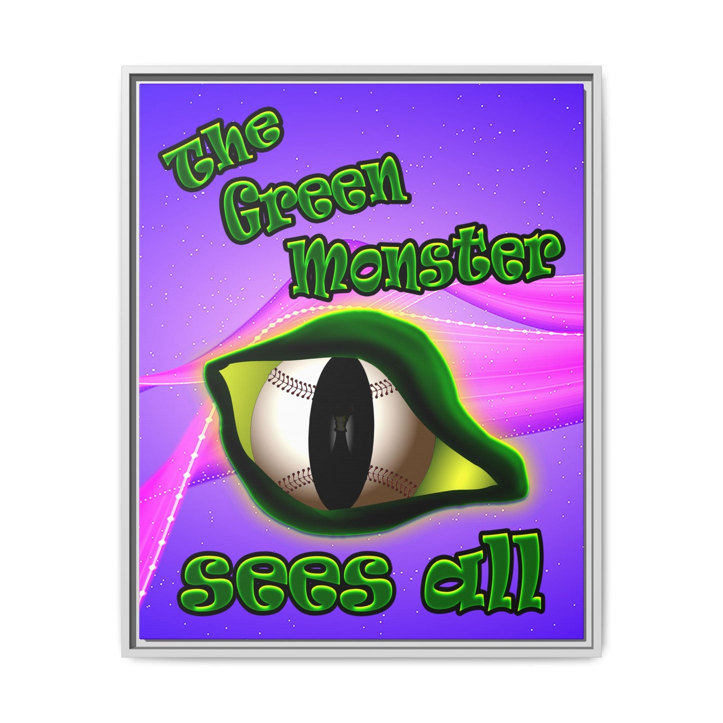 green monster - framed canvas art (purple-pink wave)