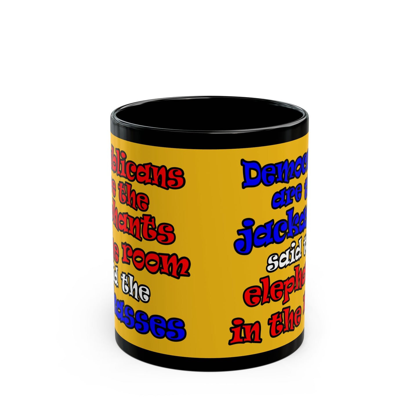 donkeys and elephants - Black Mug (yellow)