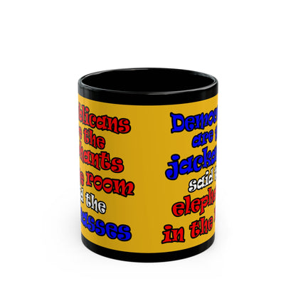 donkeys and elephants - Black Mug (yellow)