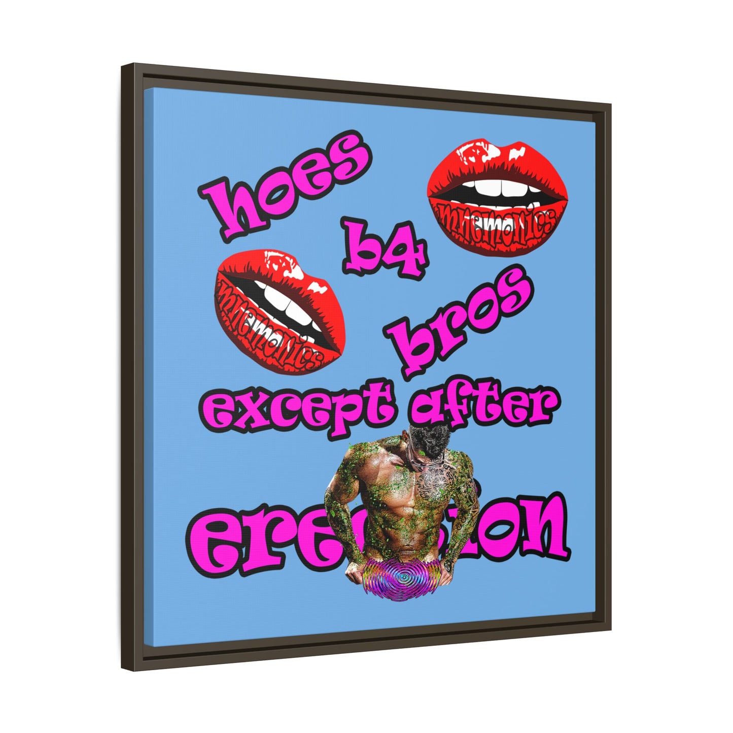hoes b4 bros - framed canvas art (light blue)