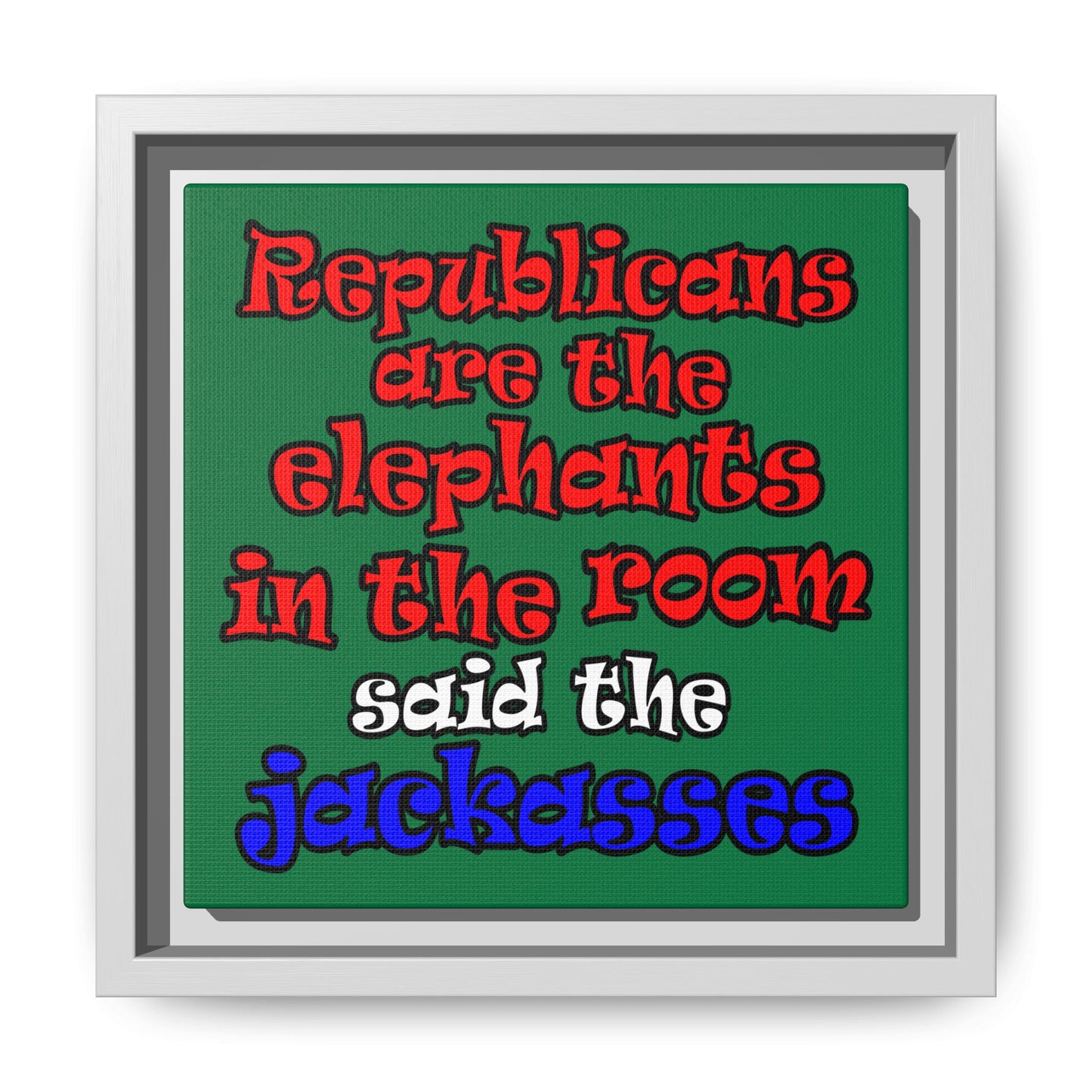 donkeys and elephants - framed canvas art (dark green)