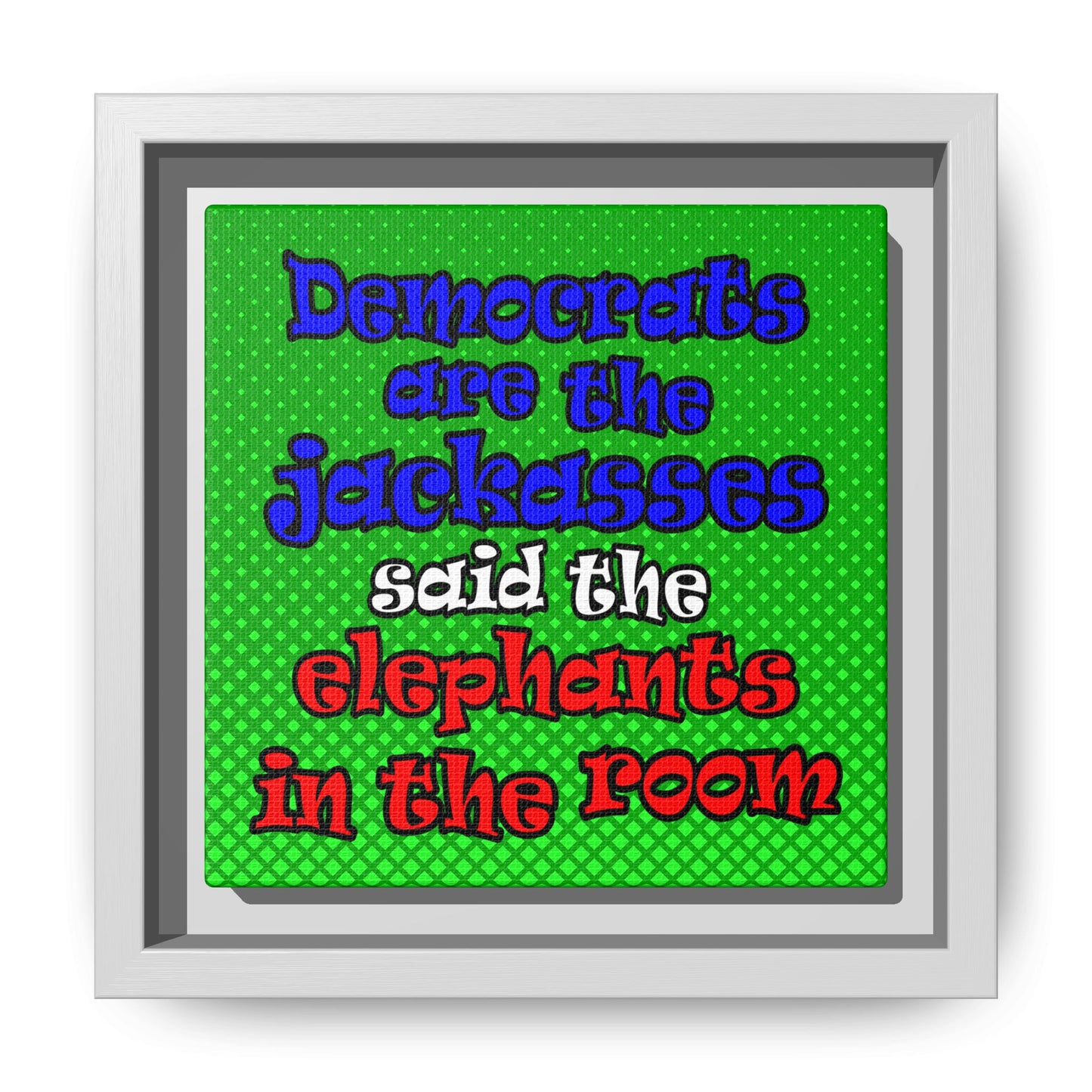 donkeys and elephants - framed canvas art (logo green)