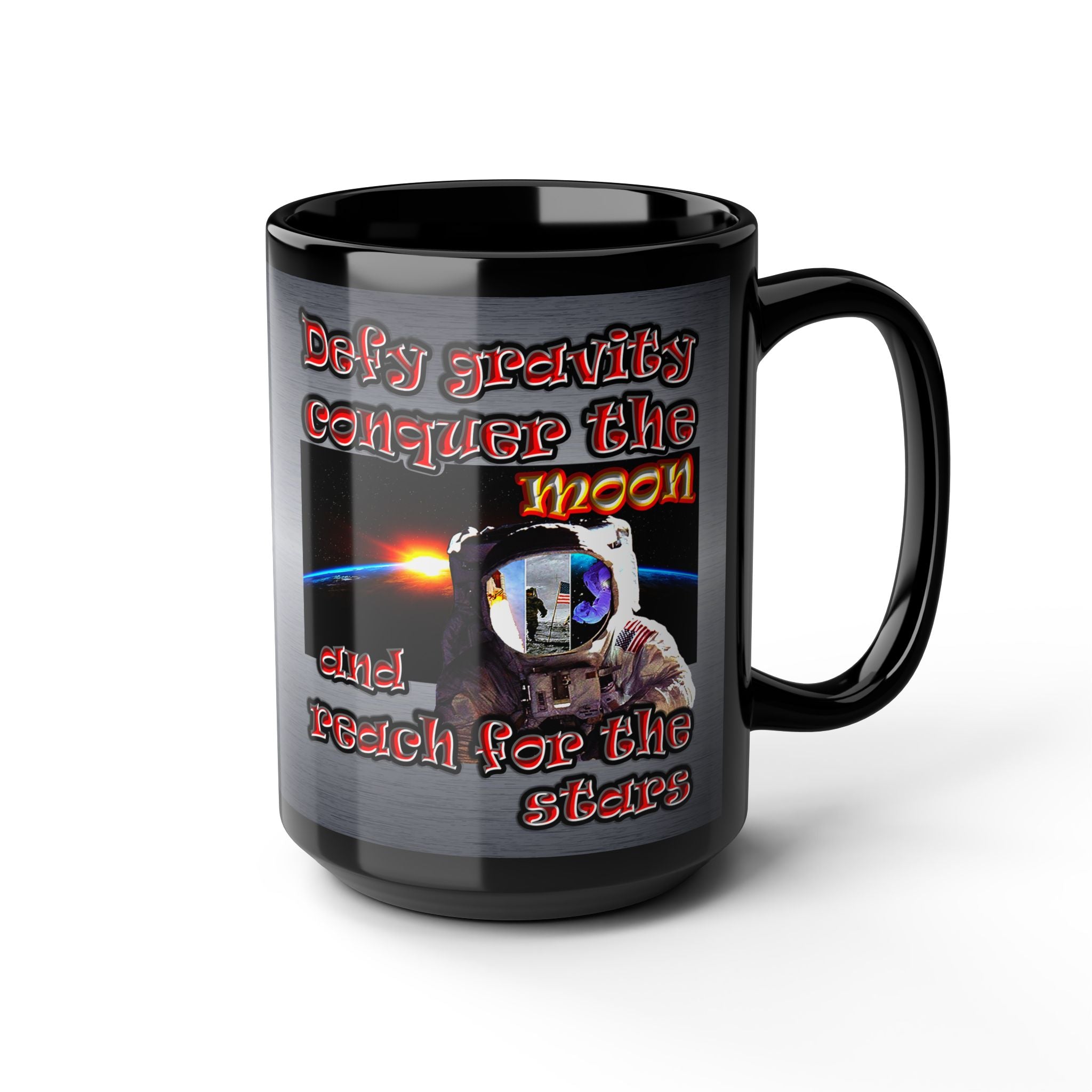 defy conquer reach - Black Mug (brushed nickel)