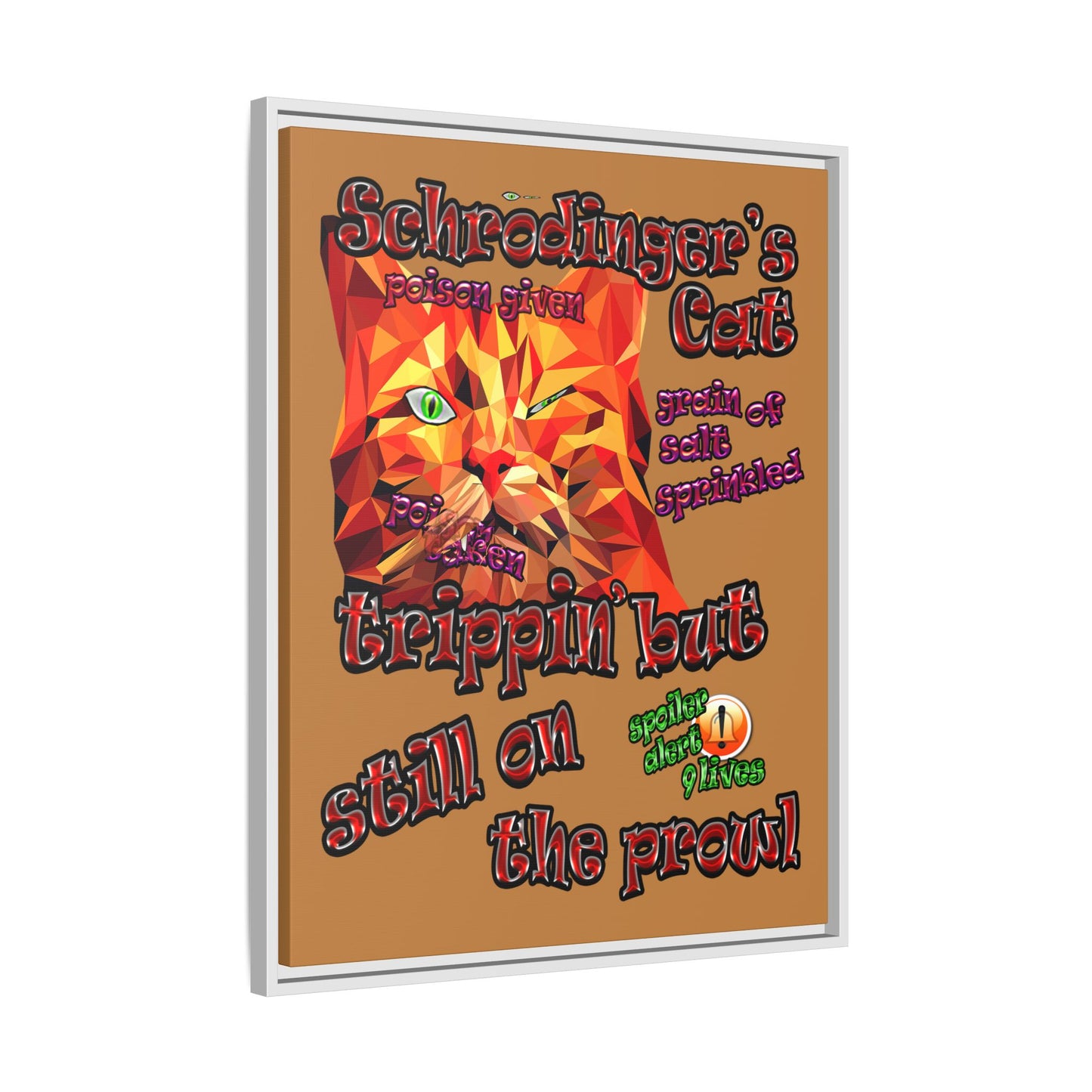 schrodinger's cat - framed canvas art (light brown)