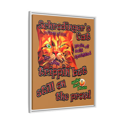 schrodinger's cat - framed canvas art (light brown)