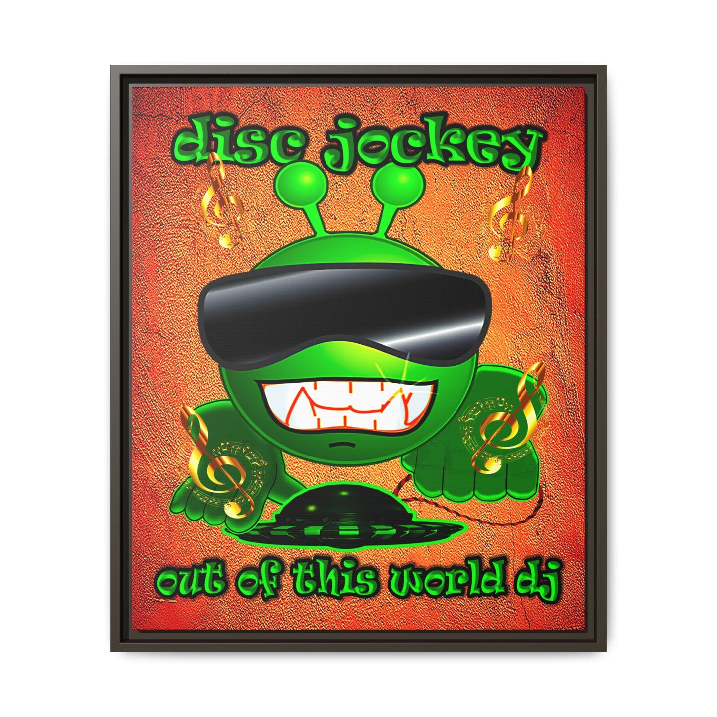 disc jockey - framed canvas art (burnt orange)