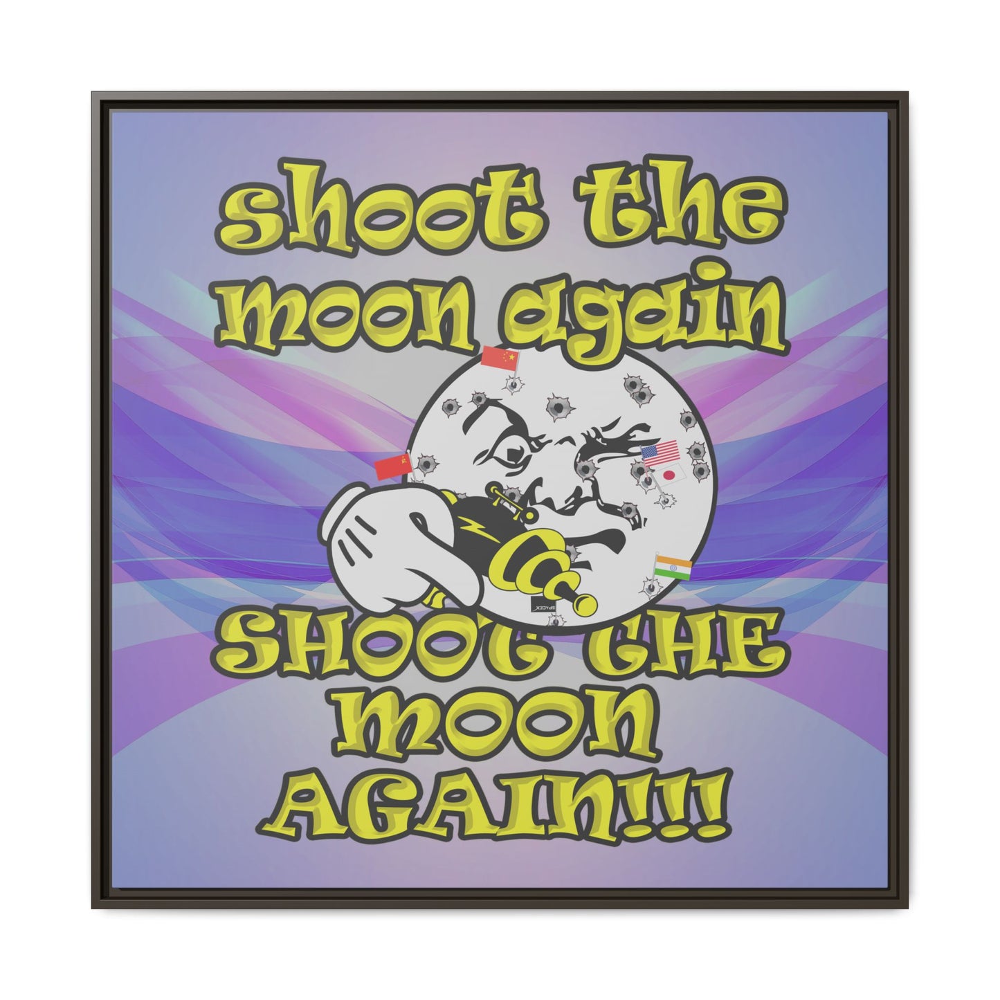 shoot the moon again - framed canvas art (light blue-pink wave)