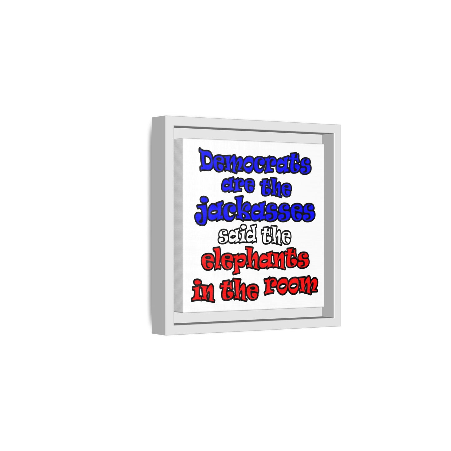 donkeys and elephants - framed canvas art (white)