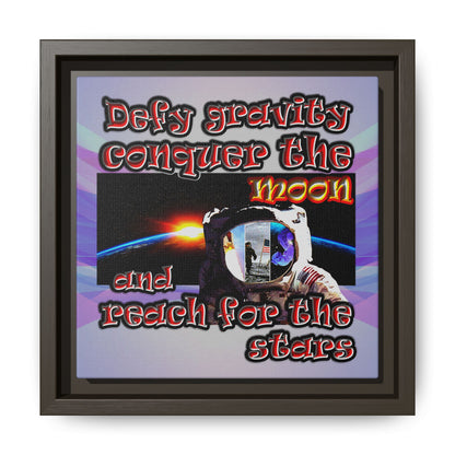 defy conquer reach - framed canvas art (light blue-pink wave)