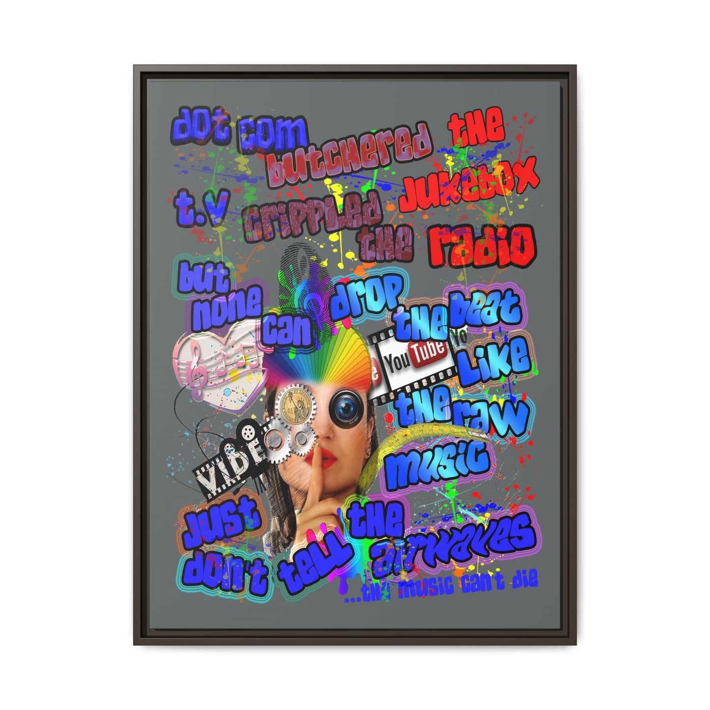 drop the beat - framed canvas art (dark grey)