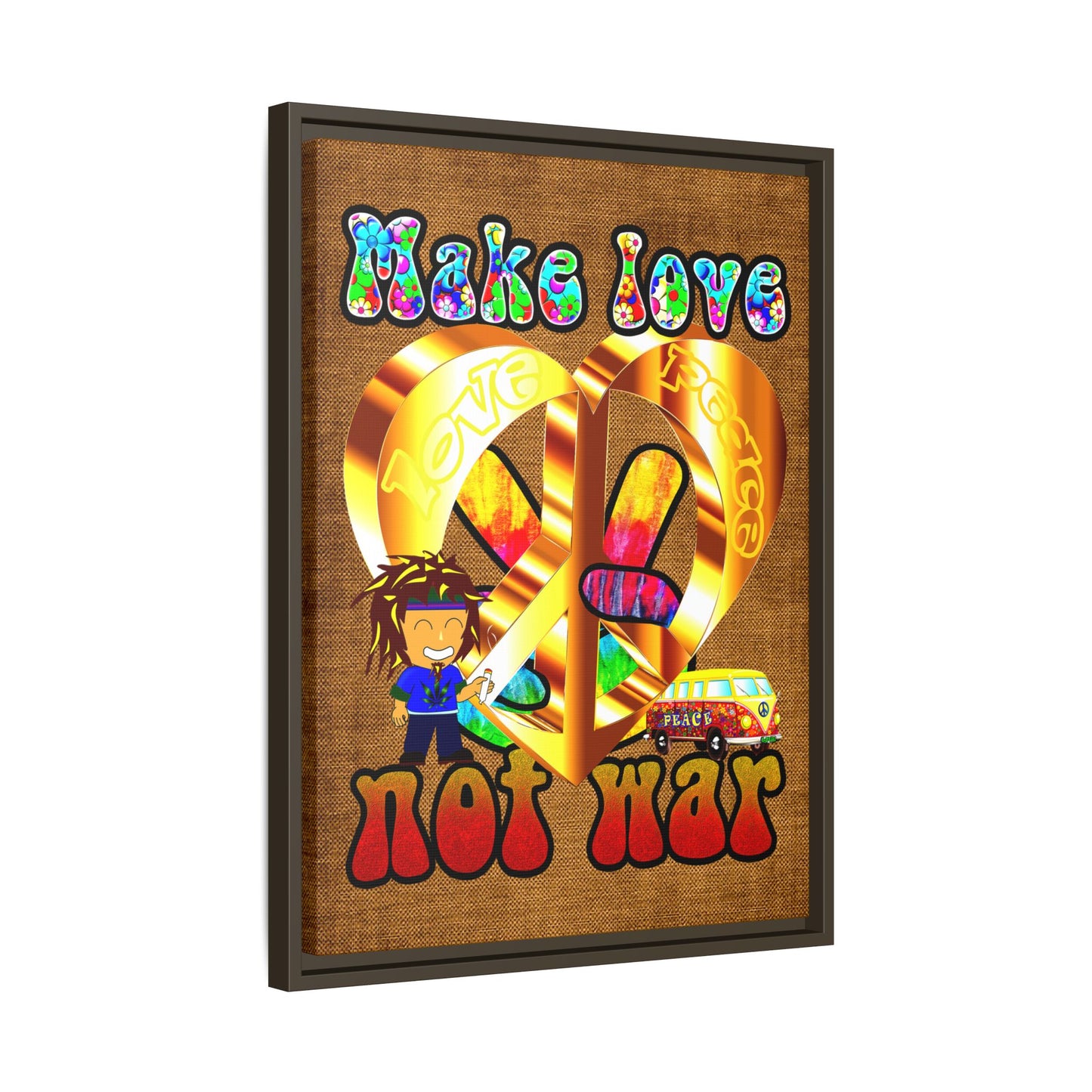 love peace - framed canvas art (brown papyrus)