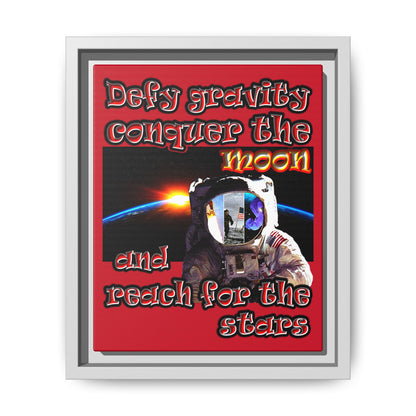 defy conquer reach - framed canvas art (dark red)