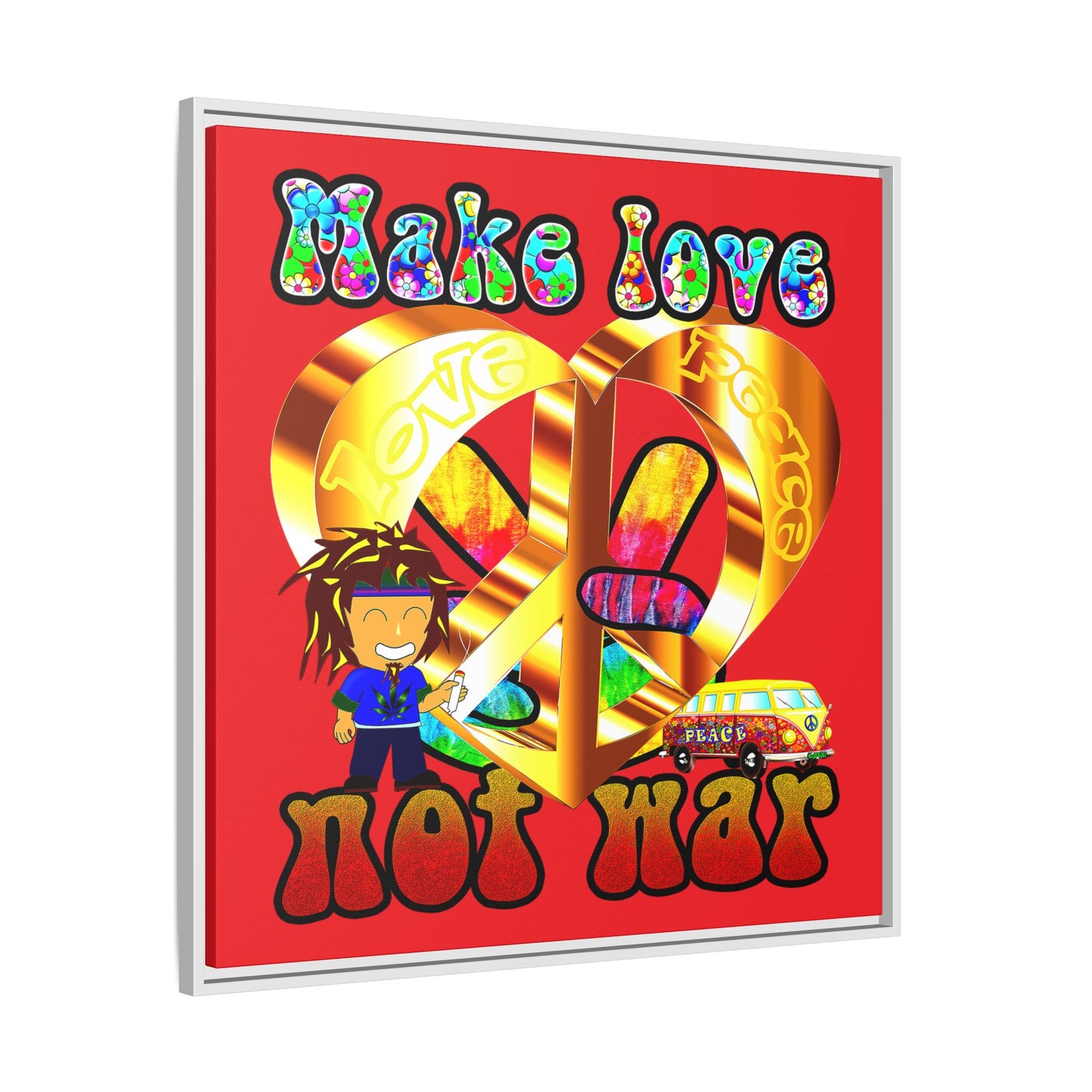 love peace - framed canvas art (red)