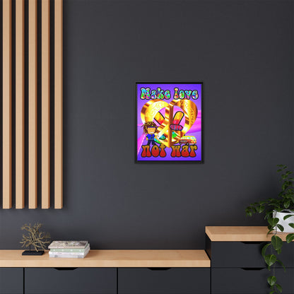 love peace - framed canvas art (purple-pink wave)
