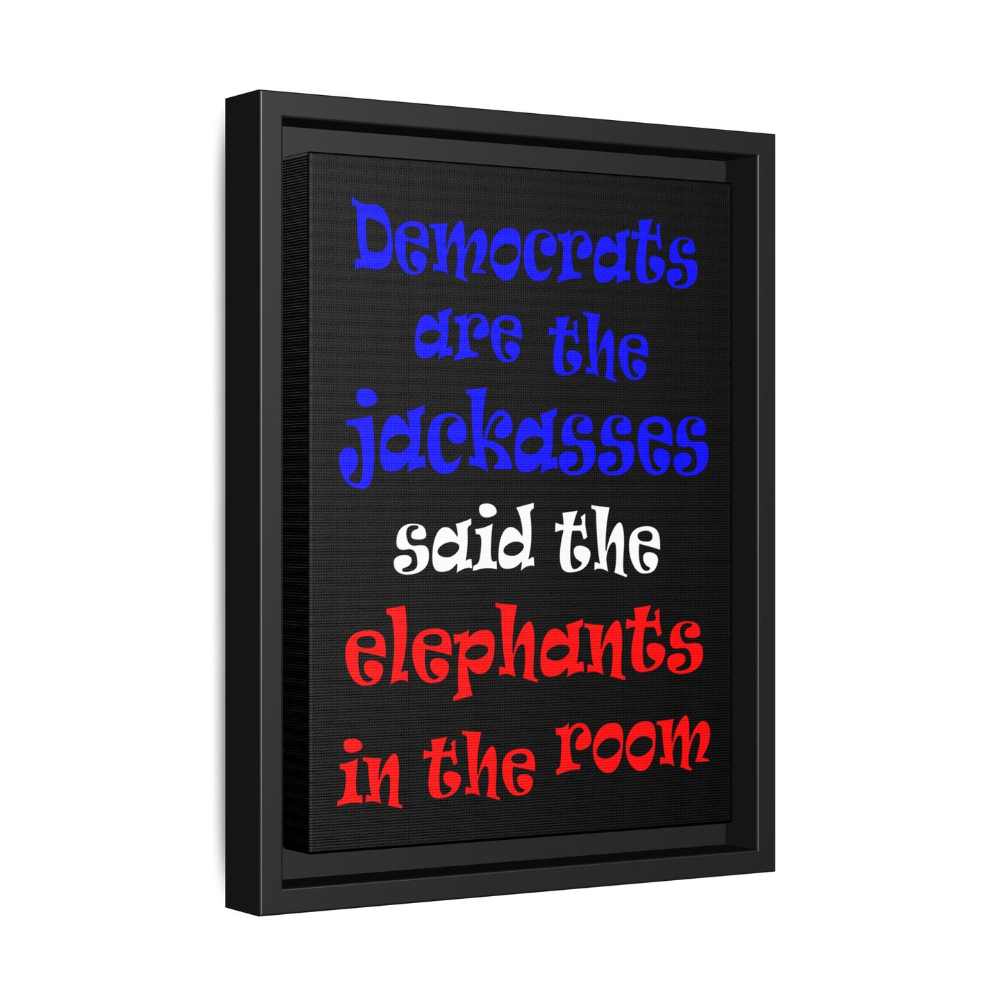 donkeys and elephants - framed canvas art (black)