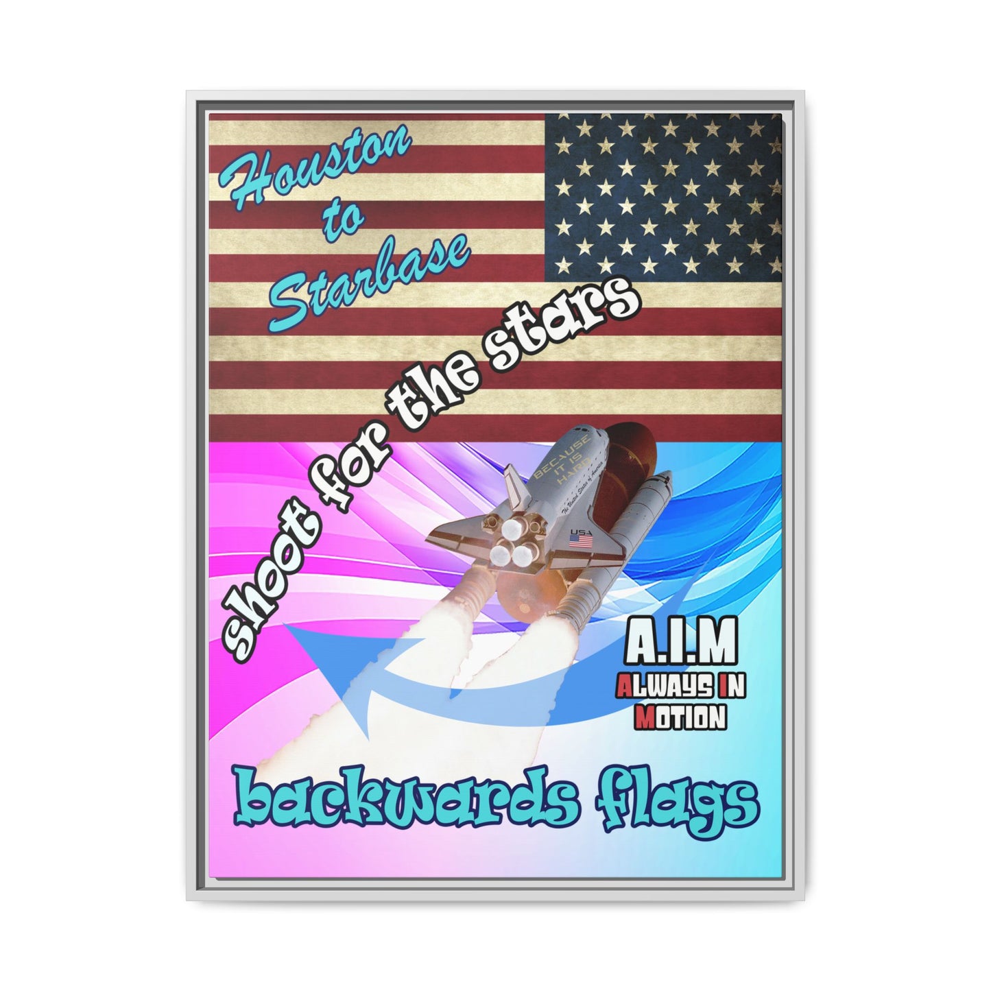 shoot for the stars - framed canvas art (light blue-pink wave)