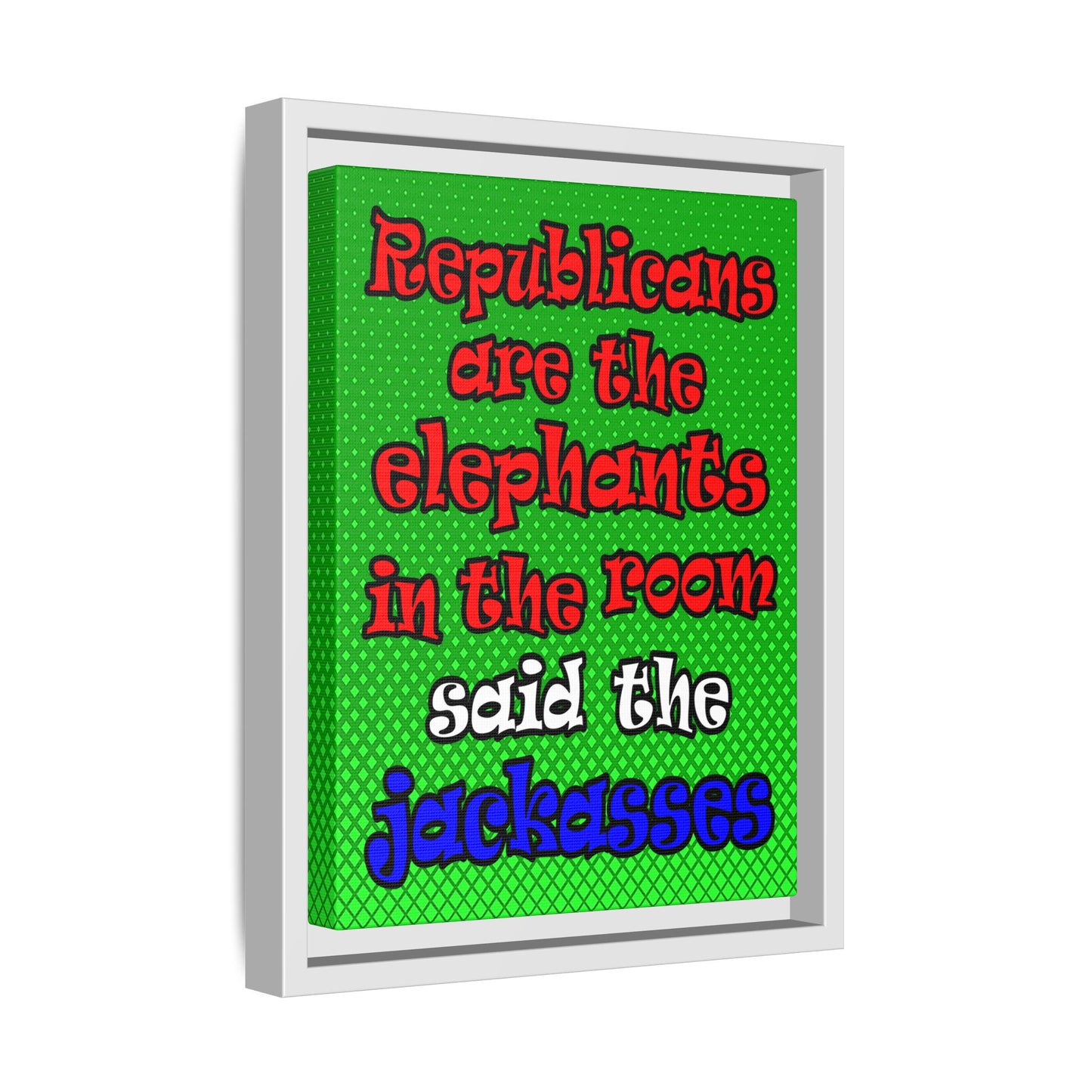 donkeys and elephants - framed canvas art (logo green)