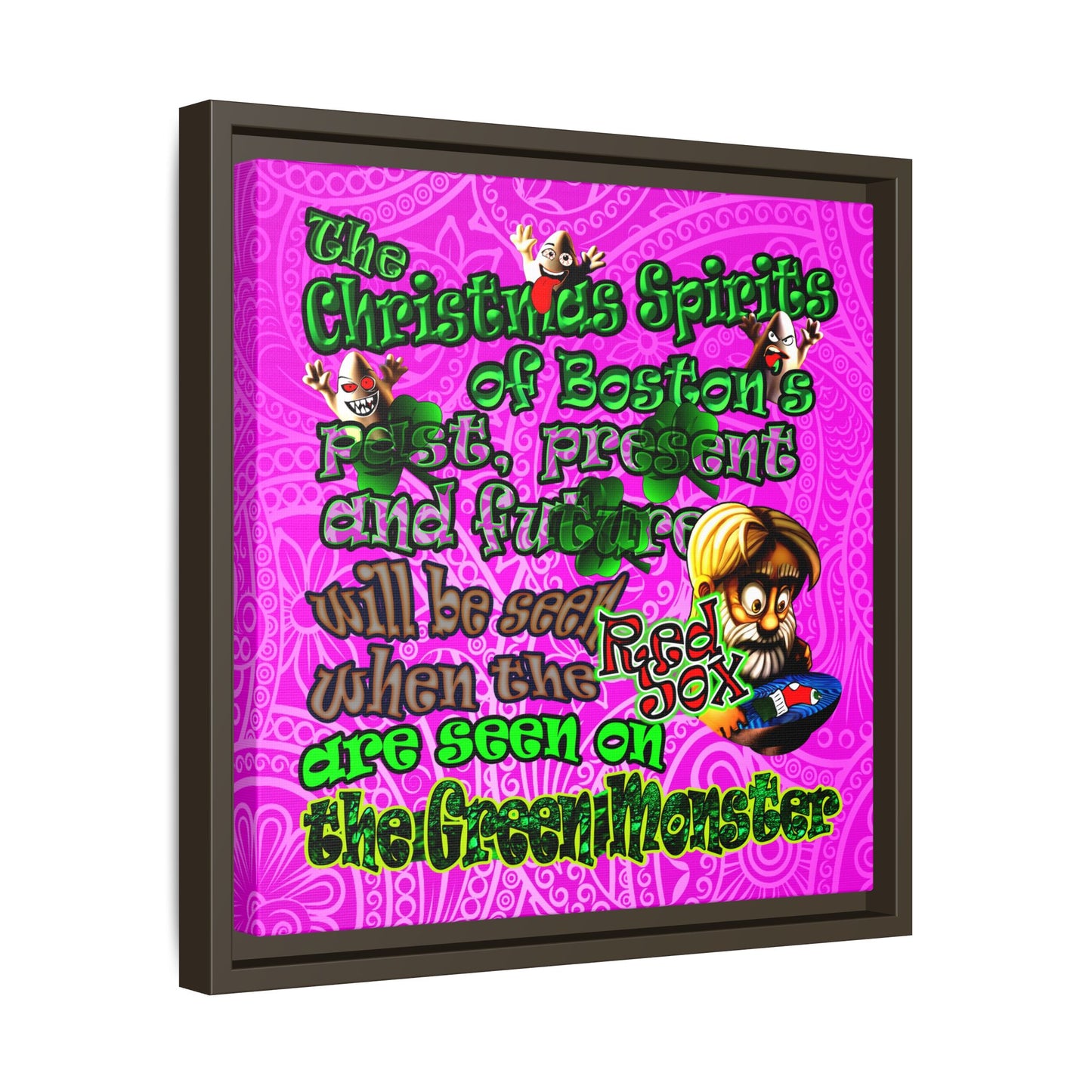 christmas spirits of boston - framed canvas art (pink swirl)