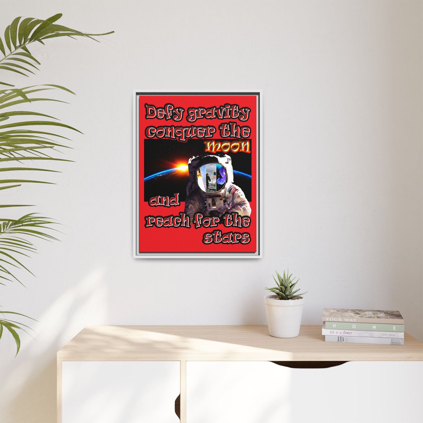 defy conquer reach - framed canvas art (red)