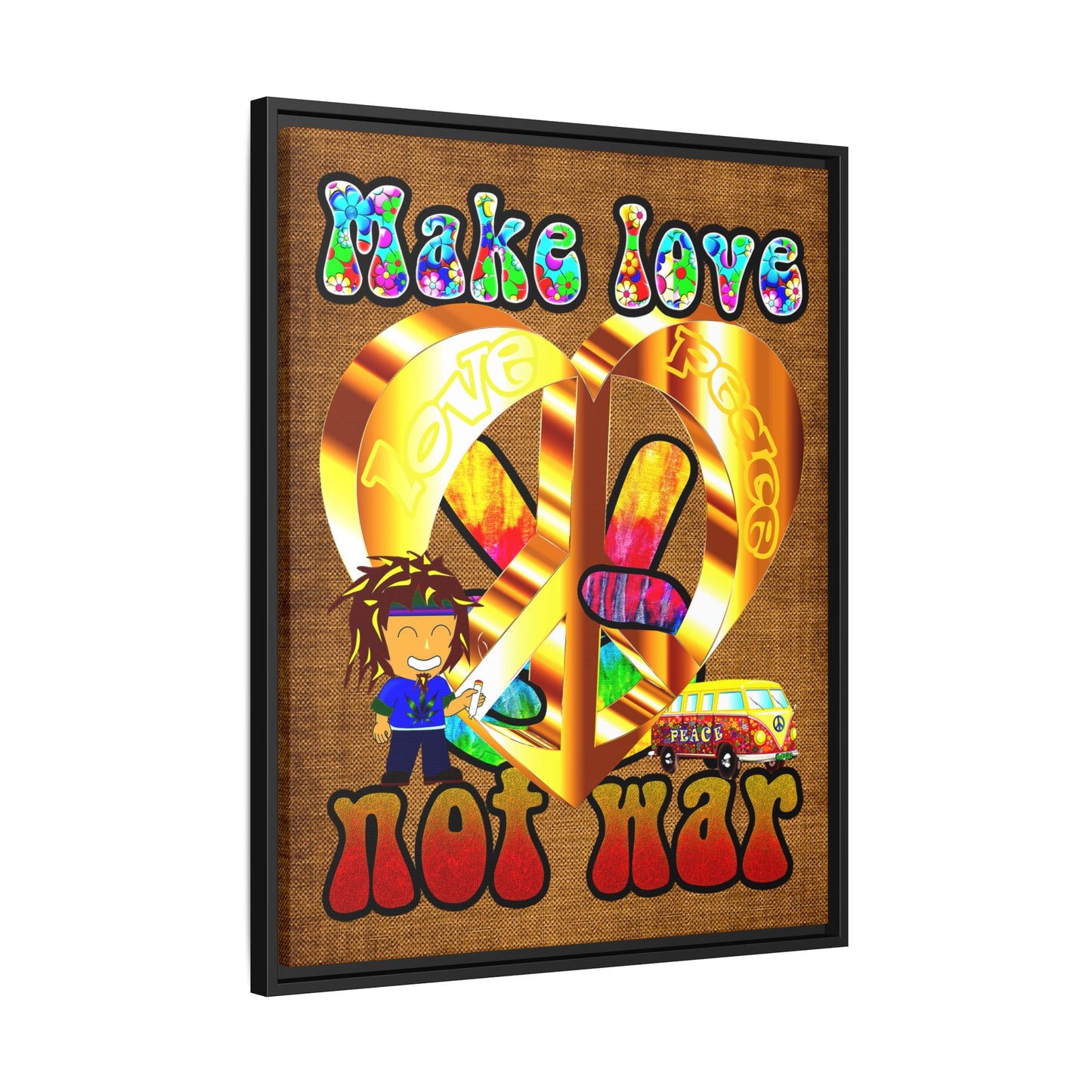 love peace - framed canvas art (brown papyrus)
