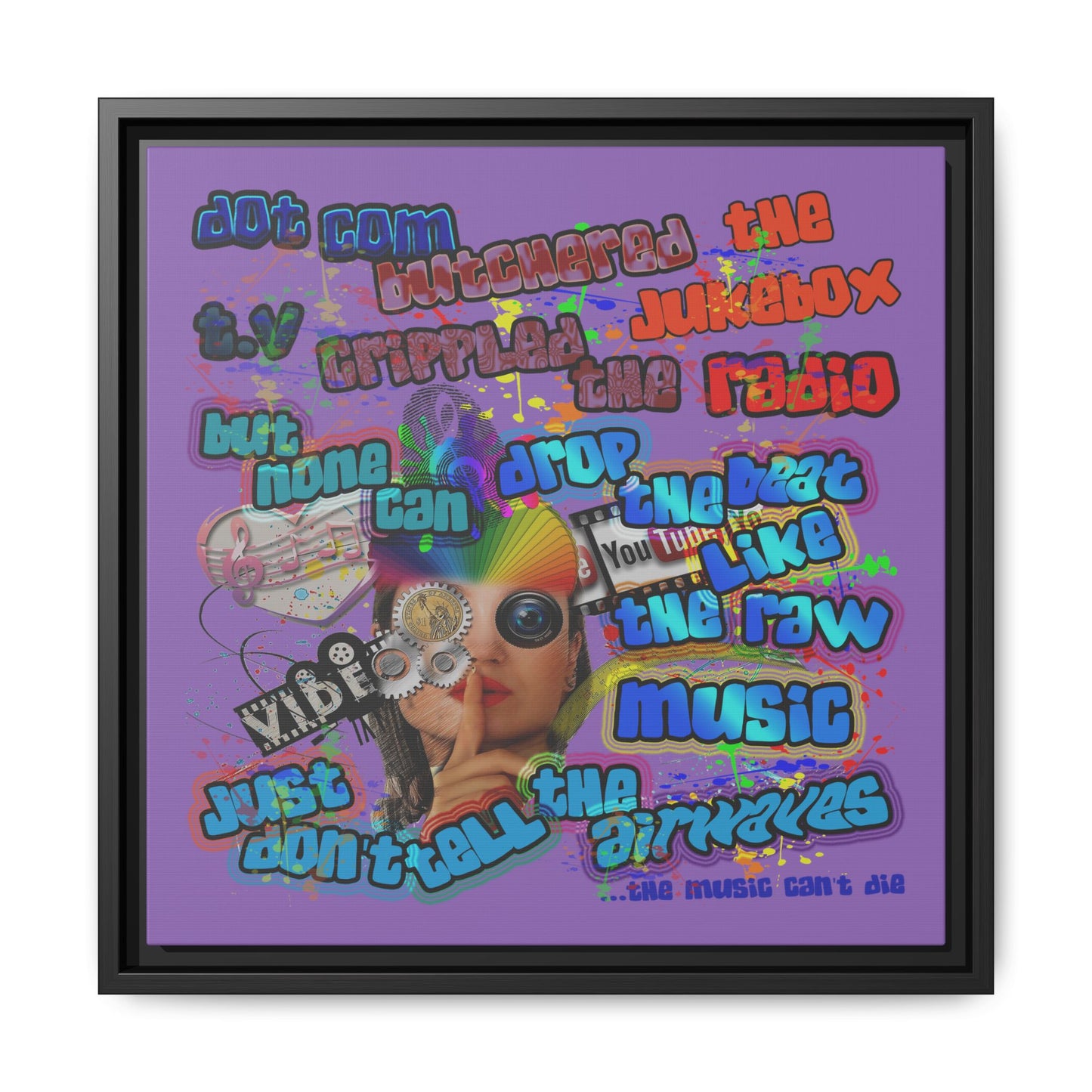 drop the beat - framed canvas art (light purple)