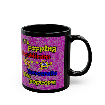 popping like popcorn - Black Mug (pink swirl)