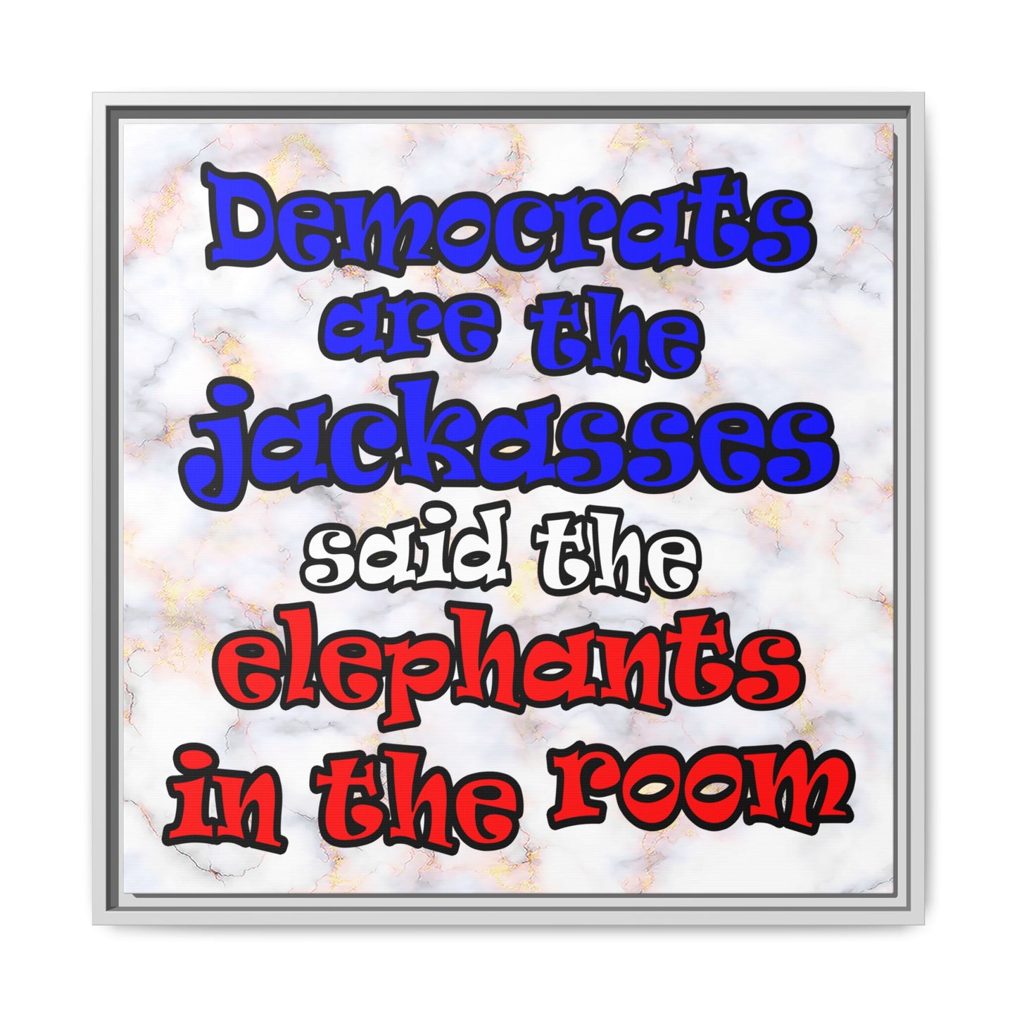 donkeys and elephants - framed canvas art (white marble)