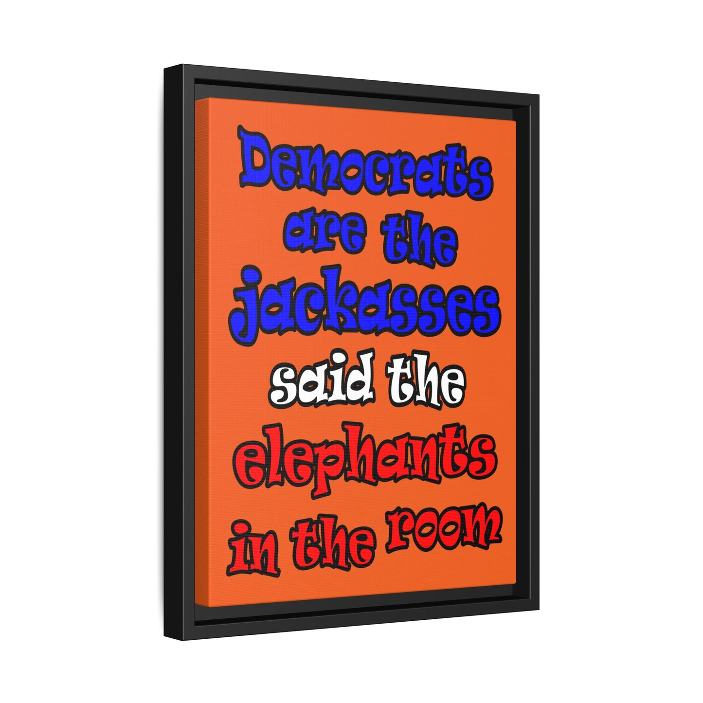 donkeys and elephants - framed canvas art (orange)