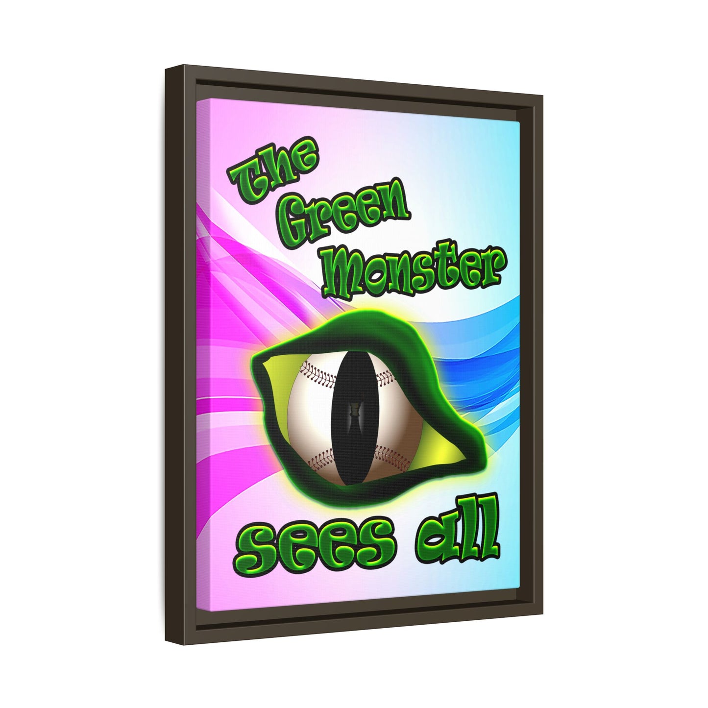 green monster - framed canvas art (light blue-pink wave)
