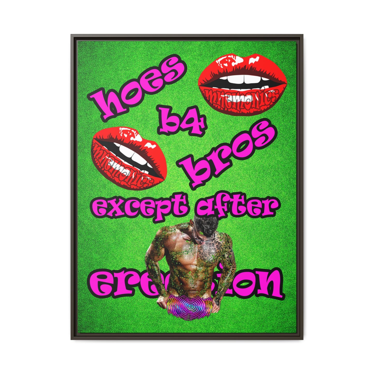 hoes b4 bros - framed canvas art (green turf)