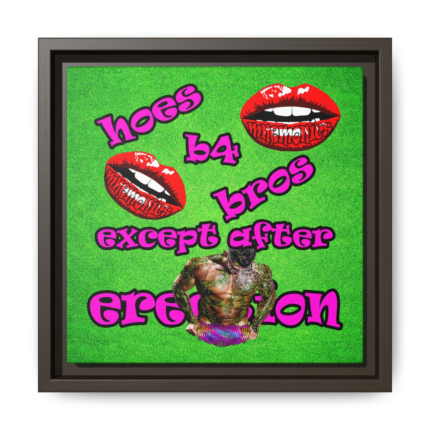 hoes b4 bros - framed canvas art (green turf)