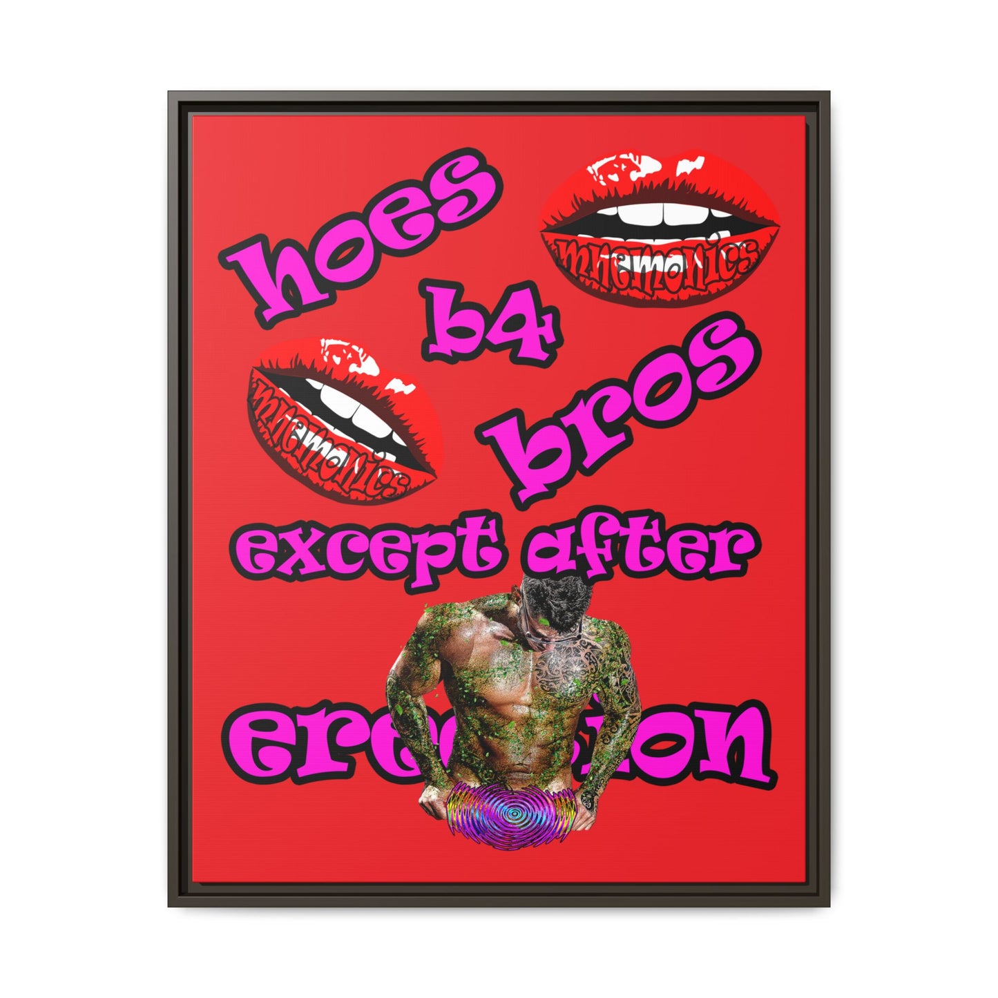 hoes b4 bros - framed canvas art (red)