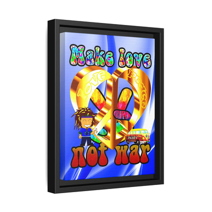 love peace - framed canvas art (blue-white wave)