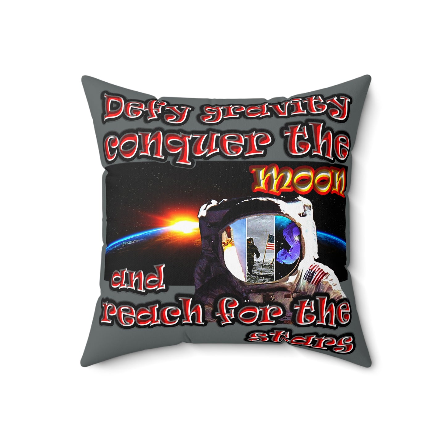defy conquer reach - Spun Polyester Square Pillow - (dark grey)