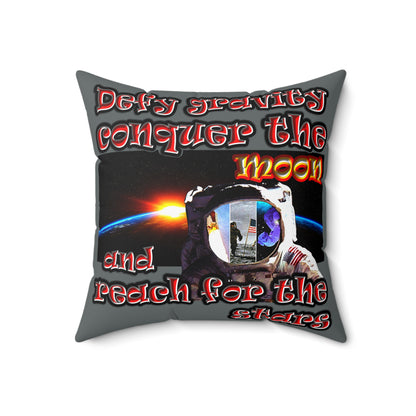 defy conquer reach - Spun Polyester Square Pillow - (dark grey)