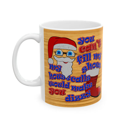 santa's shoes - White Mug (butterscotch wood finish)