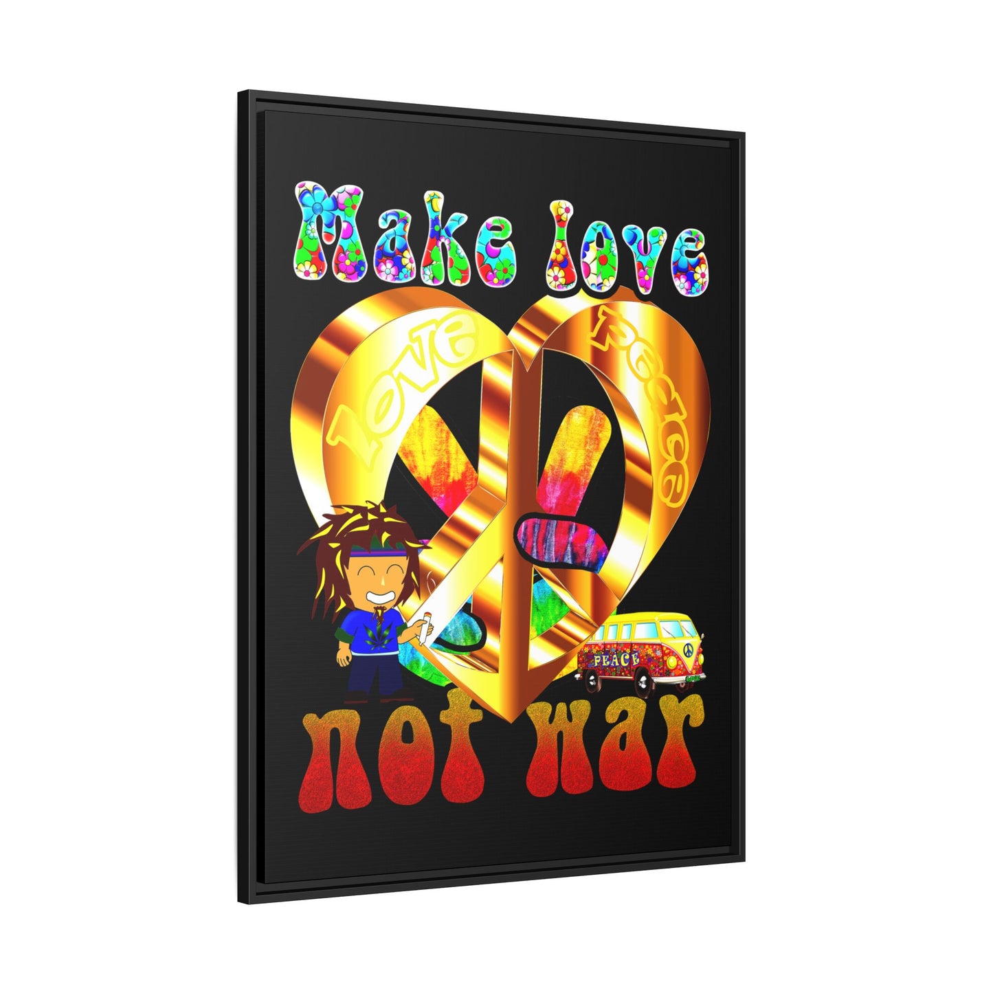 love peace - framed canvas art (black)