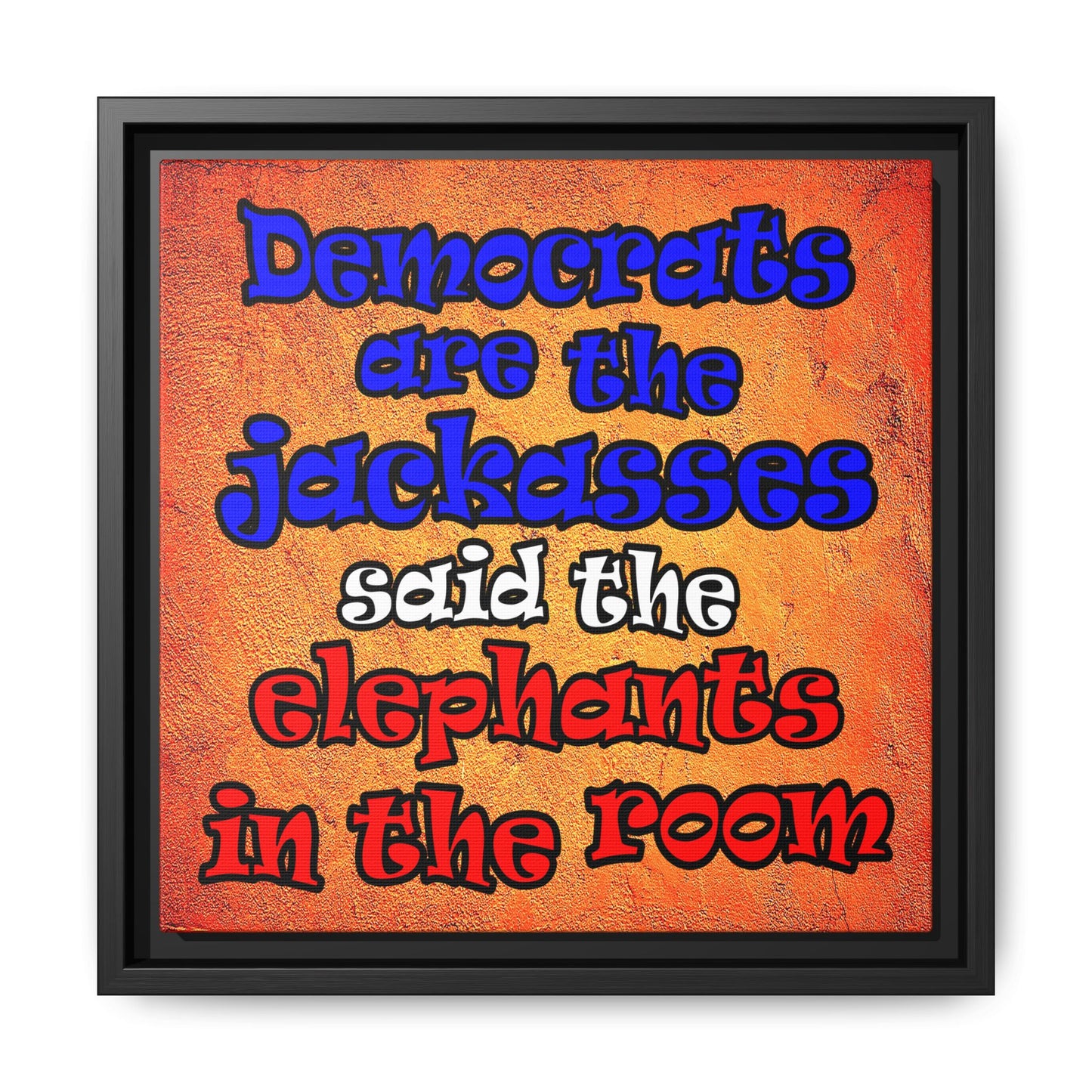 donkeys and elephants - framed canvas art (burnt orange)