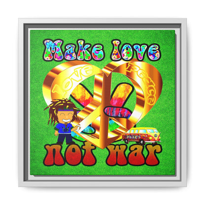 love peace - framed canvas art (green turf)