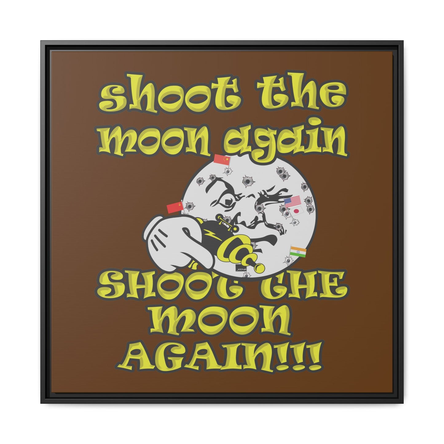 shoot the moon again - framed canvas art (brown)