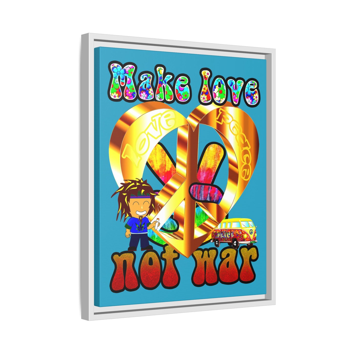 love peace - framed canvas art (turquoise)