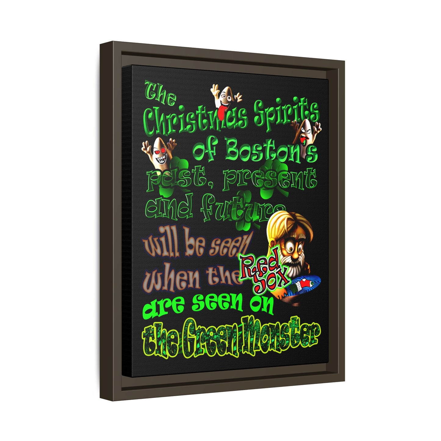 christmas spirits of boston - framed canvas art (black)
