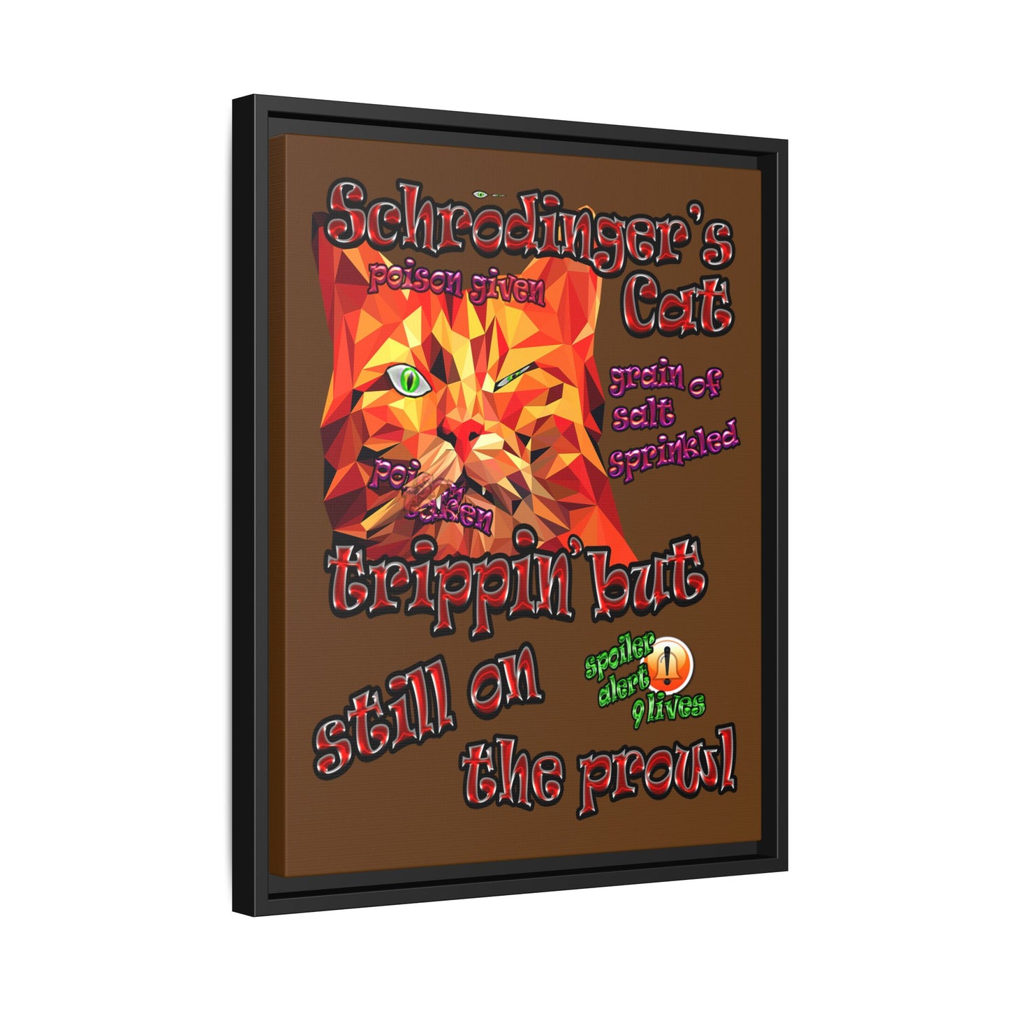 schrodinger's cat - framed canvas art (brown)