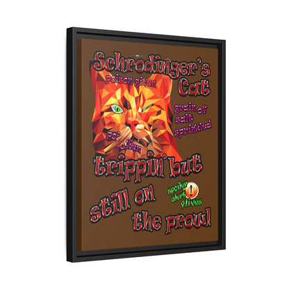 schrodinger's cat - framed canvas art (brown)