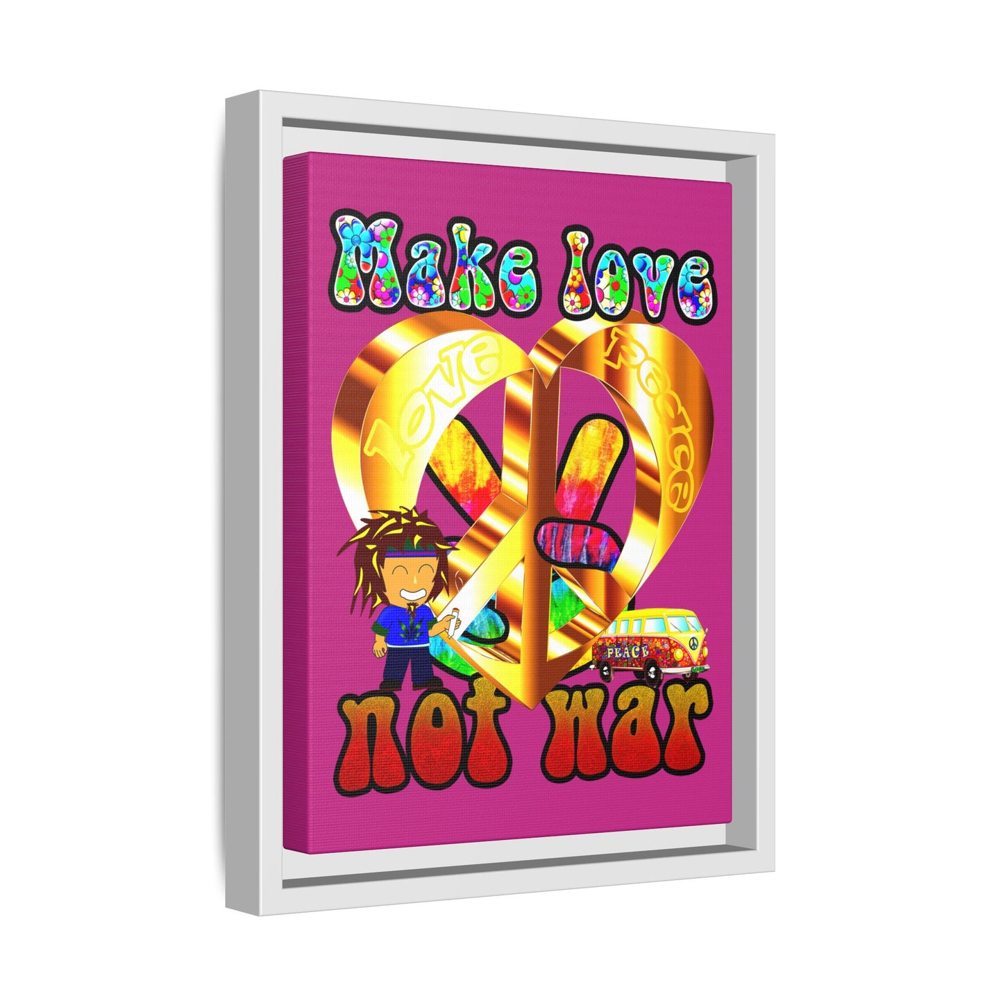 love peace - framed canvas art (pink)