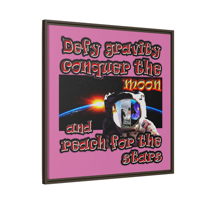 defy conquer reach - framed canvas art (light pink)