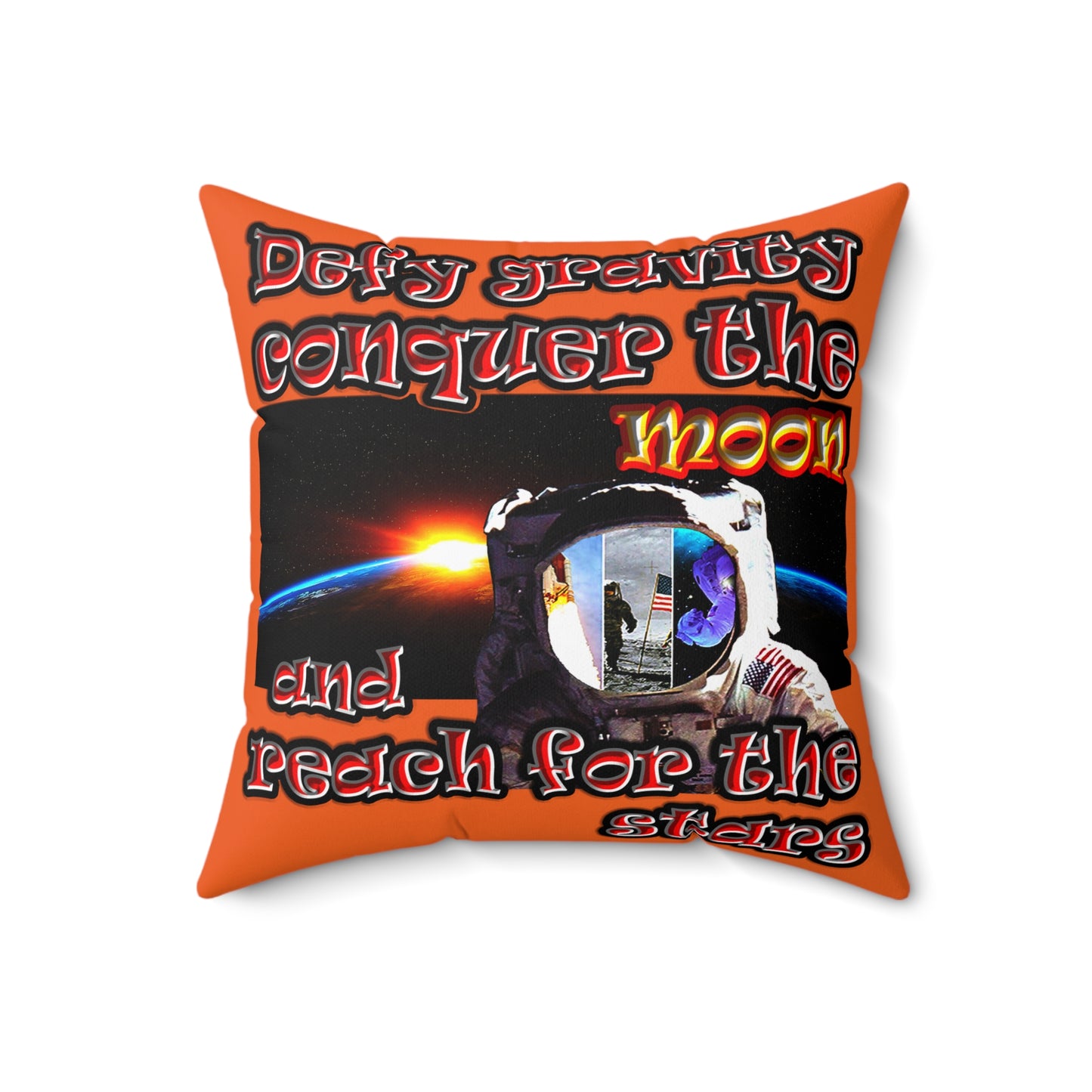 defy conquer reach - Spun Polyester Square Pillow - (orange)
