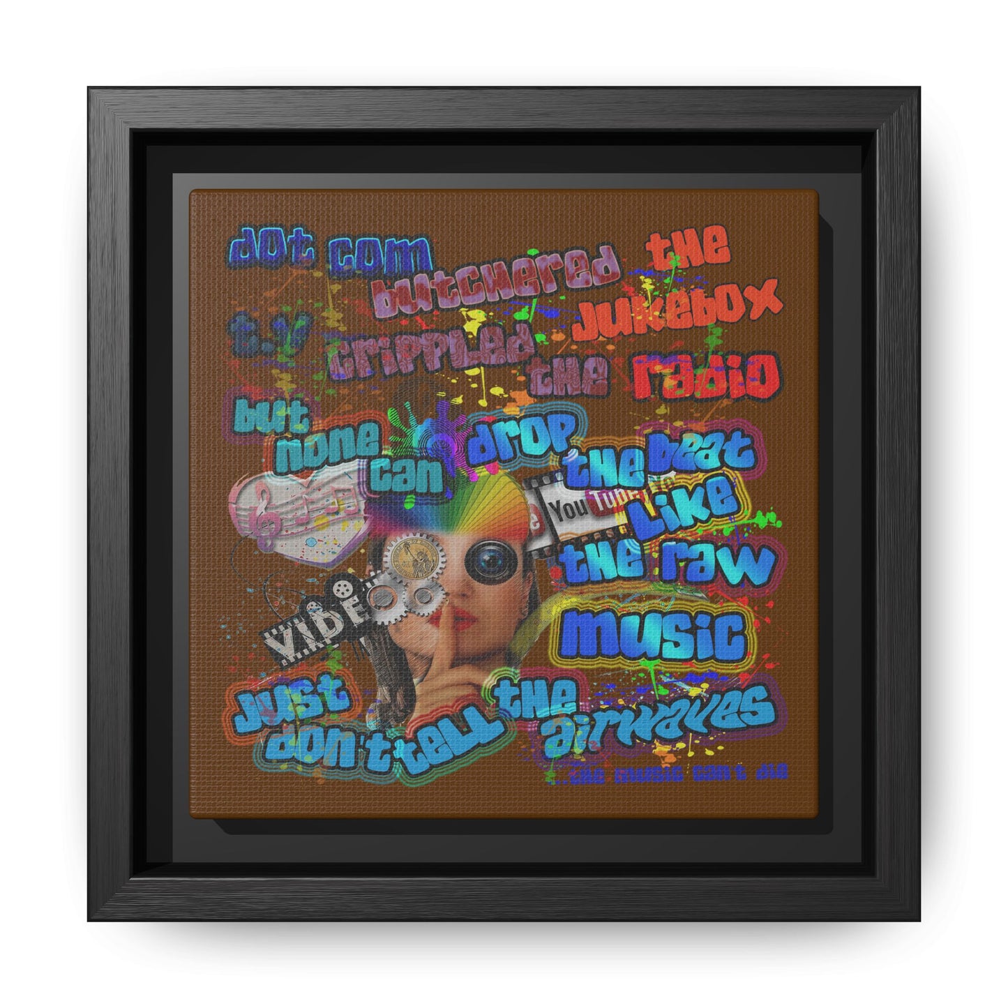 drop the beat - framed canvas art (brown)