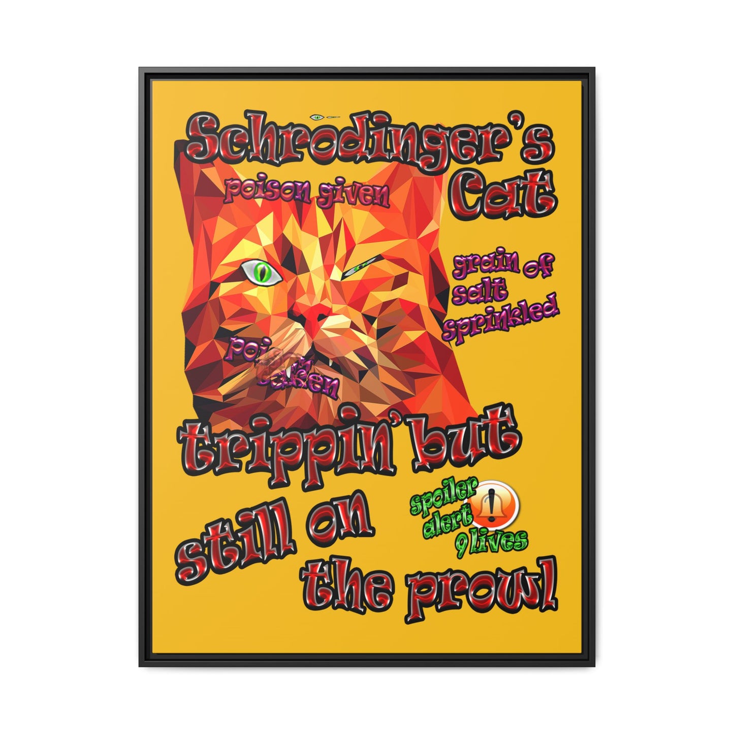 schrodinger's cat - framed canvas art (yellow)