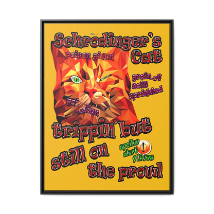 schrodinger's cat - framed canvas art (yellow)